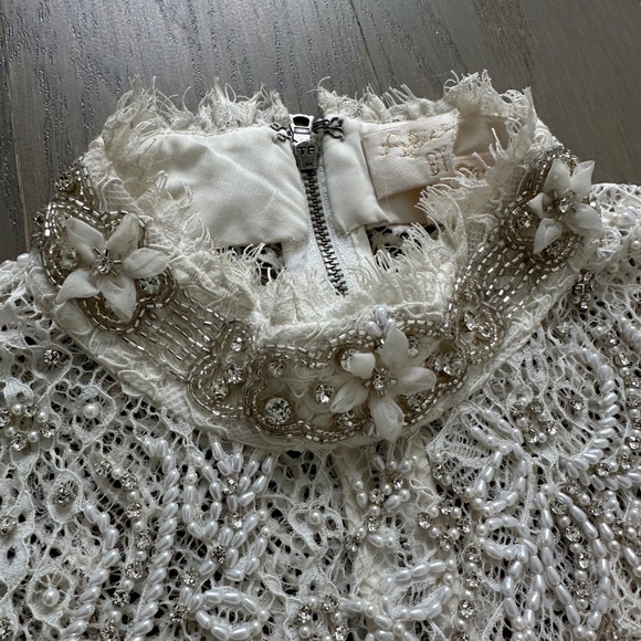 Alice + Olivia PRIA White Beaded Rhinestone Crystal Mini Dress Lace - Size 2 - Picture 5 of 14